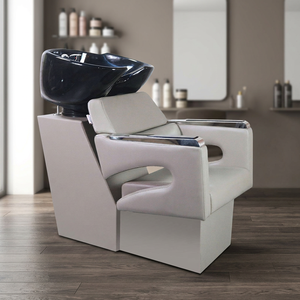 Fauteuil de lavage de cheveux en cuir noir, inclinable et réglable, avec lavabo brillant, ergonomique pour salon de coiffure - Product Image 6