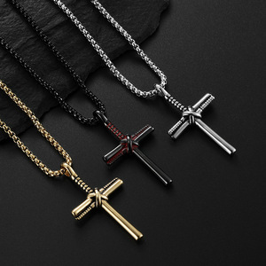 Collier en acier inoxydable série sport Baseball chauve-souris croix - Product Image 5