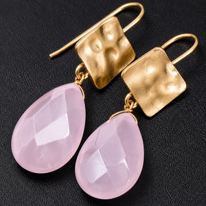 Orecchini pendenti vintage con pietra rosa, stile minimalista elegante, gioielli alla moda per donna, accessori per feste e uso quotidiano - Product Image 1