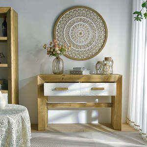 INNOVA Customizable Retro Accent Console <b>Side</b> Cabinet Natural Solid Wooden Farmhouse Living Room Entry Storage Multi-functional - Product Image 6