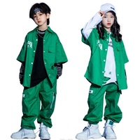 Tenues de rue Kpop pour enfants, vêtements hip-hop, chemise verte, pantalon cargo de jogging pour filles, garçon, costume de danse jazz, vêtements de spectacle