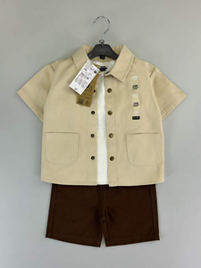 Conjunto Casual de Verão para Bebê Menino J36XL, 3 Peças, Camisa Cargo de Manga Curta + Camiseta Interna + Shorts Sólidos, Atacado - Product Image 5