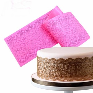 BEST DMERI JD2606 Pink Silicone Lace <b>Cake</b> <b>Mold</b> Fondant Embossing Mat Rectangle Decorating Mould Microwave Safe for Baking - Product Image 1