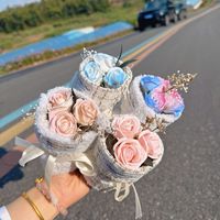 Mini bouquet de 11 cm, roses dégradées bon marché, fleurs de savon rose et bleu, cadeau pour la Saint-Valentin, cadeau d'anniversaire