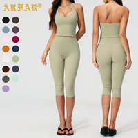 Ensemble de yoga 2 pièces ultra doux pour femme, style Y2K, avec haut dos nu sans couture et leggings capri taille haute sculptants, pour la gym et l'entraînement