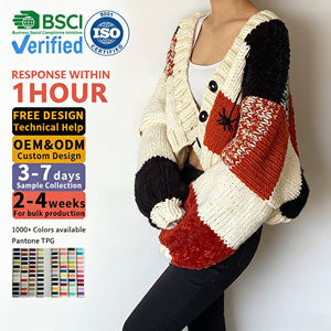 Cárdigan de punto personalizado al por mayor HZ, mezcla de lana y cachemira, con botones, tejido a máquina, cárdigan oversize con decoración de araña - Product Image 1
