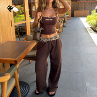 Ensemble décontracté pour femmes : débardeur marron à imprimé léopard et pantalon de survêtement large – Tenue de détente