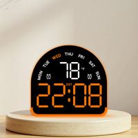 Jam Alarm Digital dengan Lampu Malam 7 Warna, Temperatur, Tanggal, Hari, 3 Tingkat Kecerahan, Jam Meja, Dapat Diredupkan Otomatis, Jam LED 12/24 Jam