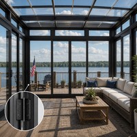 Véranda moderne en alliage d'aluminium anti-corrosion avec double vitrage trempé Low-E, étanchéité parfaite, cadre noir pour villa en bord de lac