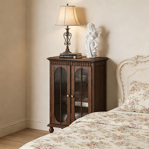 Buffet élégant en bois avec portes en verre trempé, double porte, rangement pour <span class=keywords><strong>cuisine</strong></span> et salle à manger - Product Image 2