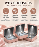 Boîte à bijoux moderne de luxe en similicuir pour boucles d'oreilles, bracelets, colliers et bagues, avec éclairage intégré, vente en gros