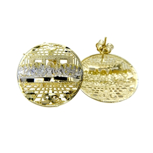 <span class=keywords><strong>Orecchini</strong></span> a Perno Rotondi Bicolore Placcati in Oro 14k con l'Ultima Cena di Gesù, Gioielli Religiosi Eleganti per Ragazzi, Uomini, Unisex, Regalo Cristiano per Lui - Product Image 1