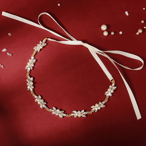 Handmade Rhinestone Wedding Headband Flower-Leaf Bridal <strong>Headpieces</strong> for Wedding Pearl <strong>Hair</strong> Accessories - Product Image 2