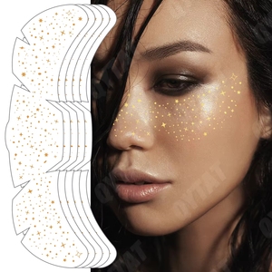 Autocollant Tatouage Éphémère Effet Paillettes Dorées pour le Visage – Maquillage Scintillant Métallique pour Femme, Idéal Soirées et Beauté - Product Image 2