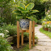 Support de Plante sur Pied en Bambou Contemporain Réglable pour Intérieur, Support Simple pour Plante de 8 à 12 Pouces, Idéal pour la Maison