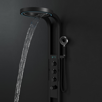 Ensemble de douche en acier inoxydable noir, moderne et luxueux, avec affichage numérique LED, jet de pluie, cascade, haute pression