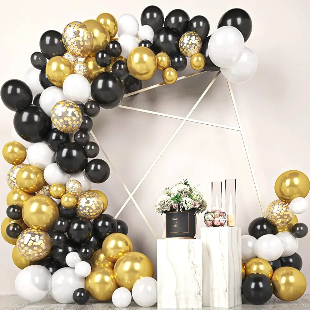 Conjunto de balões e balões de látex, kit de balões de graduação em arco e guirlanda com 120 peças, preto, branco e ouro