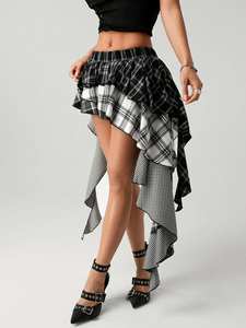 <span class=keywords><strong>Mini</strong></span>-<span class=keywords><strong>jupe</strong></span> taille haute gothique punk patchwork à franges pour femme, style rave, couture irrégulière, bicolore, rétro, <span class=keywords><strong>sexy</strong></span>, plissée - Product Image 5