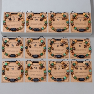 Bracciale in <span class=keywords><strong>Pietra</strong></span> Naturale Occhio di Tigre 8mm con Immagini dei 12 Segni Zodiacali, Gioiello di Moda in Diaspro Curativo per Donne e Uomini - Product Image 2