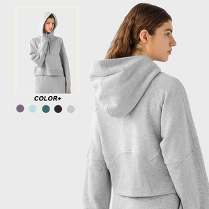 <span class=keywords><strong>Felpa</strong></span> con Cappuccio Personalizzata con Logo, Mezza Zip, Calda e Morbida, Stile Rilassato e alla Moda per Donne, con Fori per i Pollici - Product Image 1
