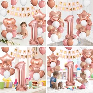 Decorazioni Boho per il Primo Compleanno delle Bambine Palloncini Rosa Antico Oro Rosa Bianco con Numero <span class=keywords><strong>1</strong></span> di 40 Pollici per il Primo Compleanno - Product Image 3