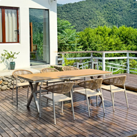 Ensemble de meubles de patio extérieur en bois, table à thé et chaises, résistant à l'eau et aux UV, style minimaliste, pour hôtel, jardin, bistrot, cour, terrasse