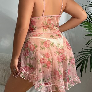 Best Seller donna Plus Size camicia da notte intimo canotta trasparente con <span class=keywords><strong>mutandina</strong></span> coperta corta e pizzo decorazione indumenti da notte - Product Image 2