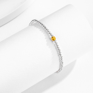 S925 Silver Classic Two Tone Beaded Chain <b>Bracelet</b> <b>Adjustable</b> Silver Tone with <b>Gold</b> Accent Bead for Daily Wear and Layering - Product Image 3
