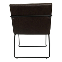 Chaise de salle à manger industrielle en métal noir avec accoudoirs, revêtement en cuir PU marron, base en traîneau, chaise d'appoint pour restaurant et maison
