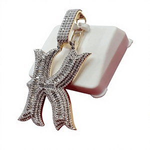 Pendentif initial K serti de moissanite VVS1 couleur D taille baguette, bijoux personnalisés hip-hop avec nom - Product Image 2