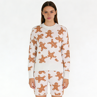 Ensemble tricoté jacquard personnalisé pour femme – Pull et pantalon deux pièces – Tenue de Noël décorations de pain d'épices