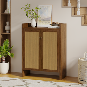 Rattan <b>Shoe</b> Cabinet 42.5 In Tall With Doors Wooden Freestanding Storage For Entryway - Product Image 3