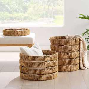 Natural Bamboo <b>Seagrass</b> Woven <b>Basket</b> with Strong Handles, Handmade Eco Friendly Storage <b>Basket</b> for Home, <b>Laundry</b> Room - Product Image 1