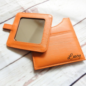 Customized PU leather mini pocket <b>mirror</b>, Korean style, suitable for students, portable birthday gift. - Product Image 2