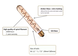 Edison bóng đèn T30 300 mét 185 mét dài ống <span class=keywords><strong>Led</strong></span> xoắn ốc <span class=keywords><strong>Filament</strong></span> 4 Wát 220V E27 ánh sáng cổ điển Bóng đèn hổ phách - Product Image 5