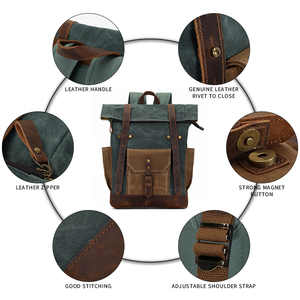 Custom Logo Vintage Large Capacity <strong>Camping</strong> Hiking Outdoor Travel Laptop Waxed Canvas <strong>Rucksack</strong> Backpack Bag for Men - Product Image 4