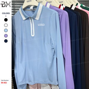 לוגו מותאם אישית חצי zip חולצת כושר ספורט שרוול ארוך פולו גולף באיכות גבוהה טניס שרוול פולו חולצה מלאה לנשים - Product Image 2