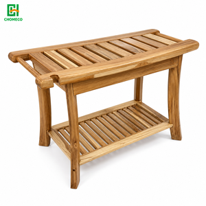 CHOMECO Tabouret de <span class=keywords><strong>Douche</strong></span> de Luxe Moderne et Durable en <span class=keywords><strong>Bois</strong></span> de Teck Africain avec Crochet Latéral <span class=keywords><strong>pour</strong></span> Pomme de <span class=keywords><strong>Douche</strong></span>, <span class=keywords><strong>Banc</strong></span> de Salle de Bain Étanche à 2 Étagères - Product Image 1