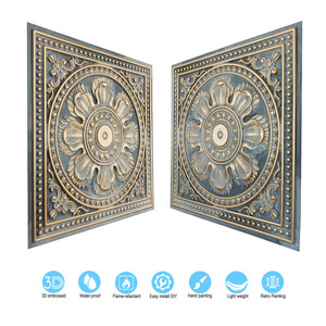 Paneles de pared estéreo de PVC de estaño en relieve decoración Interior cuadrada para Hotel Cafe Club Salon-impermeable a prueba de fuego oro ahumado <span class=keywords><strong>PL17</strong></span> - Product Image 6