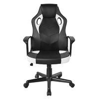 Chaise de jeu de bureau à domicile en cuir pivotant ergonomique confortable inclinable en noir blanc avec base en nylon solide et porteuse