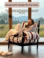 Fauteuil de salon/balcon rétro français en bois rouge, style moderne du milieu du siècle, avec dossier en acier et revêtement en tissu, garni d'éponge