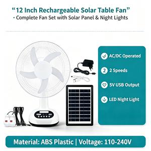 Ventilateur de table solaire rechargeable avec lumière, idéal pour l'été – Nouveauté promotionnelle - Product Image 1