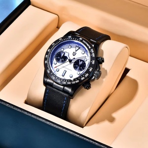 PD-1822 PAGANI DESIGN Montre à quartz de luxe tendance pour homme, noir rose, chronographe sport, montre-bracelet en cuir noir pour homme - Product Image 4