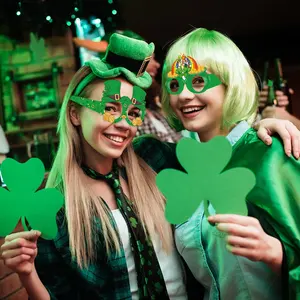 6 pcs St. Patrick Hari Irlandia kacamata Shamrock perlengkapan liburan properti fotografi gaun pesta kacamata perlengkapan dekorasi