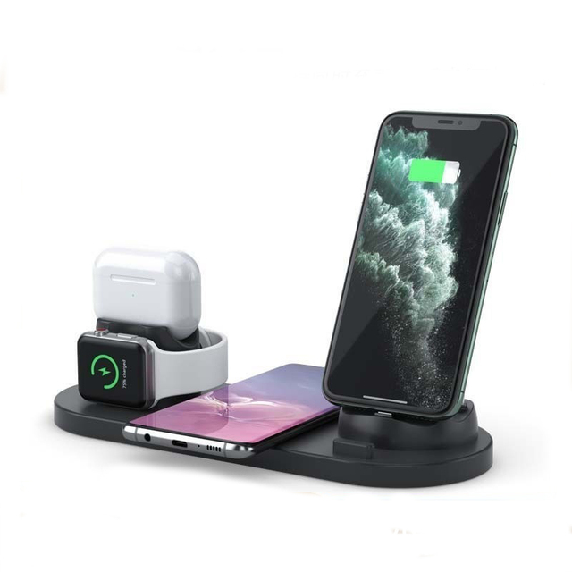 Custom Gift Durable Plastic UV Printed Multifunction 4-in-1 Wireless Charger for Apple Watch AirPods Earphone Fast Charging