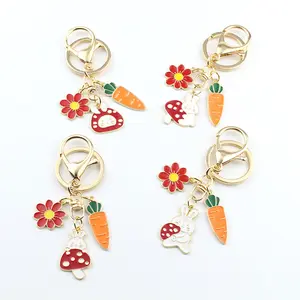 Cute Cartoon Rabbit Keychains For Women Girls Lovely Carrot Flower Mushroom Key Ring Children Gift Bag Anime Pendant Key Chains