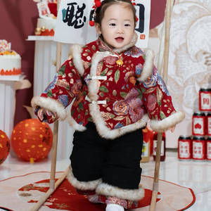 Girl's New Year Outfit Winter Thickened Chinese Style Two Piece Set For Baby Girls - Product Image 2