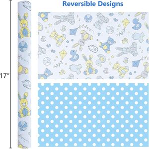 Papel de regalo para baby shower para niños, con dibujos animados de conejo y pato azules, impresión a doble cara, personalizable - Product Image 2