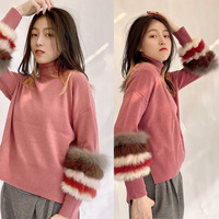 Pull-over d'hiver pour femmes, Design en vraie fourrure de renard, col tortue, tricoté, nouveau Design,