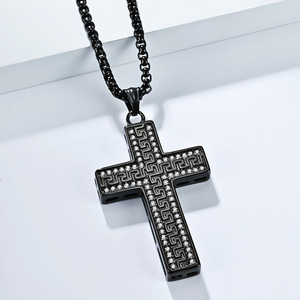 Stainless Steel <b>Cross</b> Necklace Pave Setting Men's Hip Hop Pendant Gift Jewelry - Product Image 3